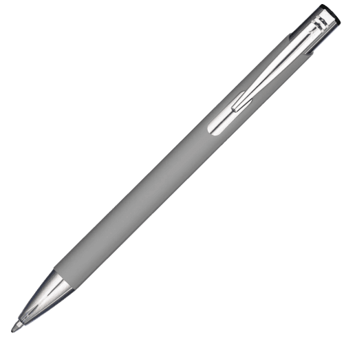 Logo Printed Mood® GRS Recycled Soft Feel Metal Ballpens in Cool Grey from Total Merchandise
