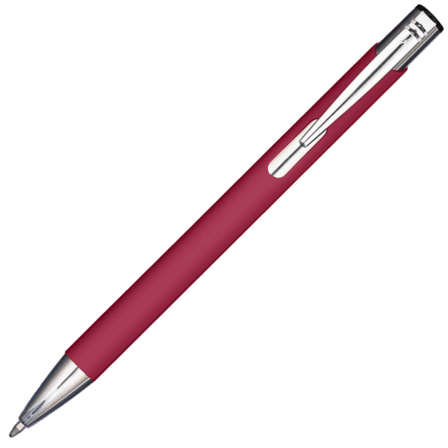 Logo Branded Mood® GRS Recycled Soft Feel Metal Ballpens in Magenta from Total Merchandise