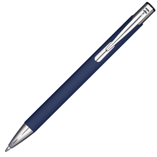 Logo Printed Mood® GRS Recycled Soft Feel Metal Ballpens in Navy from Total Merchandise