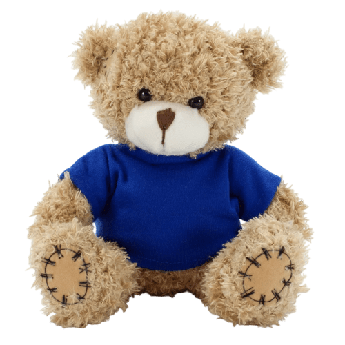 18cm Paw Teddy Bears with a T-Shirt in Mocha/Royal Blue