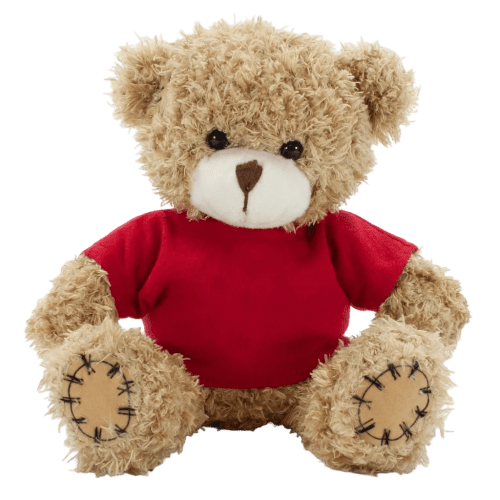 18cm Paw Teddy Bears with a T-Shirt in Mocha/Red