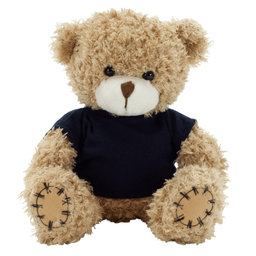18cm Paw Teddy Bears with a T-Shirt in Mocha/Navy
