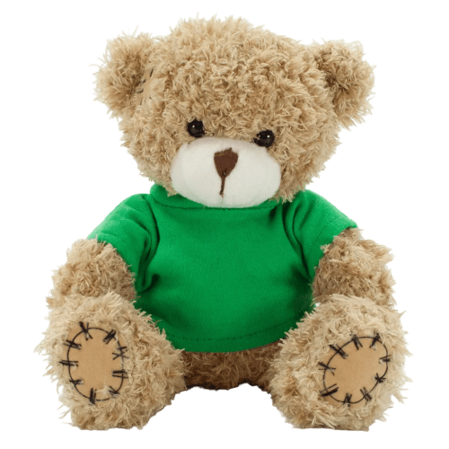 18cm Paw Teddy Bears with a T-Shirt in Mocha/Green