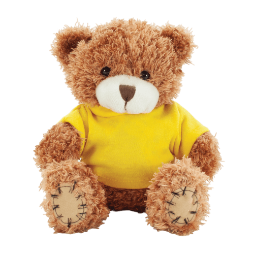 18cm Paw Teddy Bears with a T-Shirt in Cinnamon/Yellow