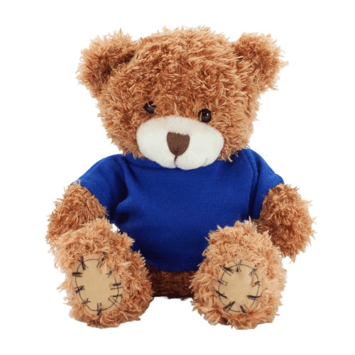 18cm Paw Teddy Bears with a T-Shirt in Cinnamon/Royal Blue