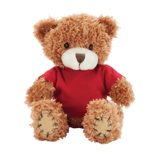 18cm Paw Teddy Bears with a T-Shirt in Cinnamon/Red