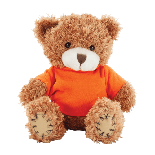 18cm Paw Teddy Bears with a T-Shirt in Cinnamon/Orange