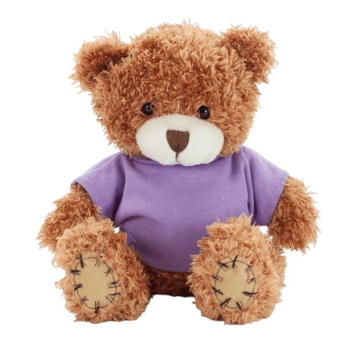 18cm Paw Teddy Bears with a T-Shirt in Cinnamon/Lilac