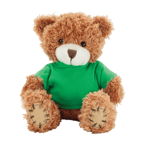 18cm Paw Teddy Bears with a T-Shirt in Cinnamon/Green