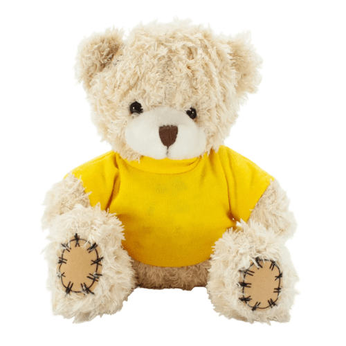 18cm Paw Teddy Bears with a T-Shirt in Cappuccino/Yellow
