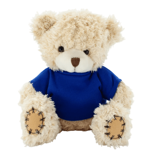 18cm Paw Teddy Bears with a T-Shirt in Cappuccino/Royal Blue