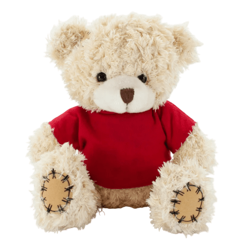 18cm Paw Teddy Bears with a T-Shirt in Cappuccino/Red