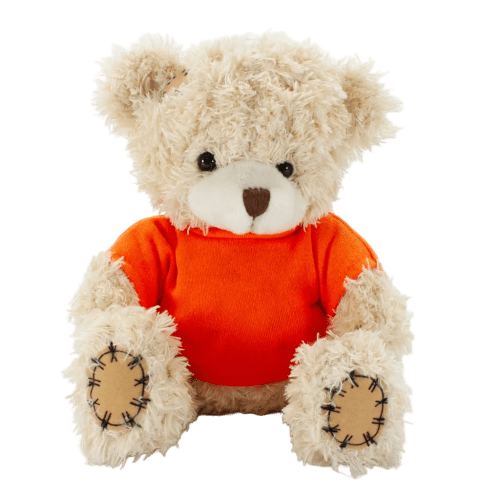 18cm Paw Teddy Bears with a T-Shirt in Cappuccino/Orange
