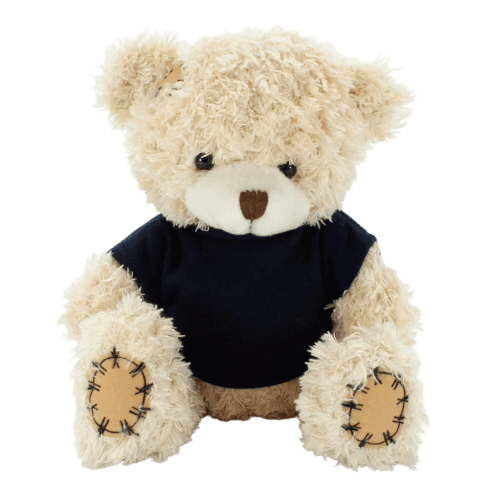 18cm Paw Teddy Bears with a T-Shirt in Cappuccino/Navy