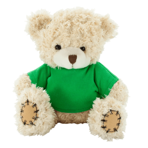 18cm Paw Teddy Bears with a T-Shirt in Cappuccino/Green
