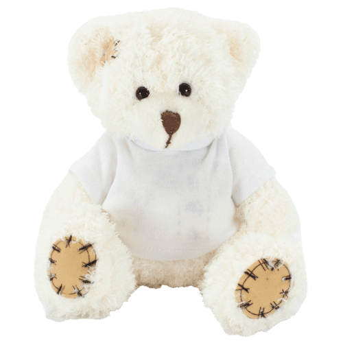18cm Paw Teddy Bears with a T-Shirt in Latte/White
