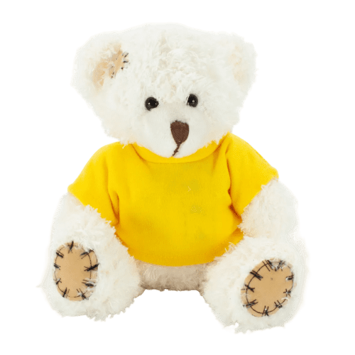 18cm Paw Teddy Bears with a T-Shirt in Latte/Yellow