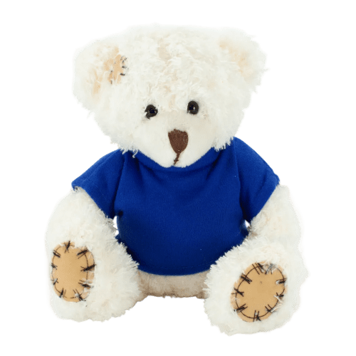 18cm Paw Teddy Bears with a T-Shirt in Latte/Royal Blue