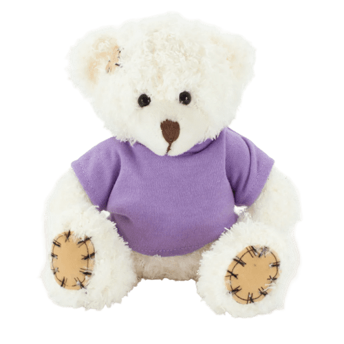 18cm Paw Teddy Bears with a T-Shirt in Latte/Lilac