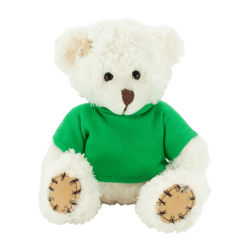 18cm Paw Teddy Bears with a T-Shirt in Latte/Green