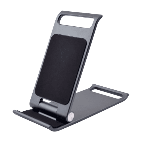 Promotional Metal Foldable Phone Stand in Grey/Silver branded with your logo from Total Merchandise