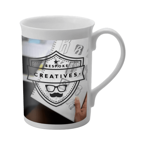 Promotional Full Colour Windsor Bone China Mugs in White with your logo from Total Merchandise