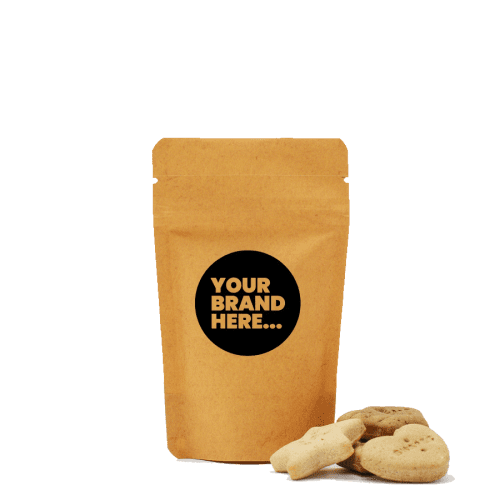 Logo branded Dog Biscuits in Kraft Pouch in Brown with a desgin from Total Merchandise