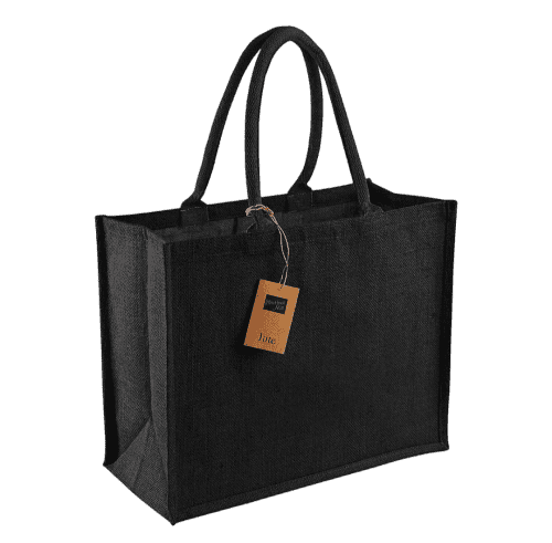 Personalisable Coloured Westford Mill Jute Classic Shopper Bags in Black from Total Merchandise