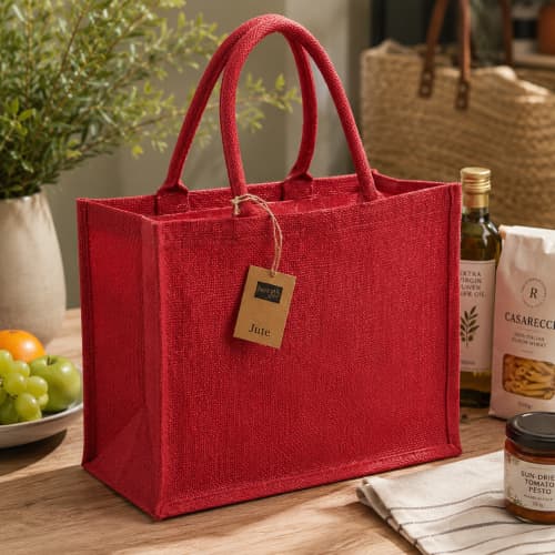 Lifestyle image of the Coloured Jute Shopper Bag by Total Merchandise