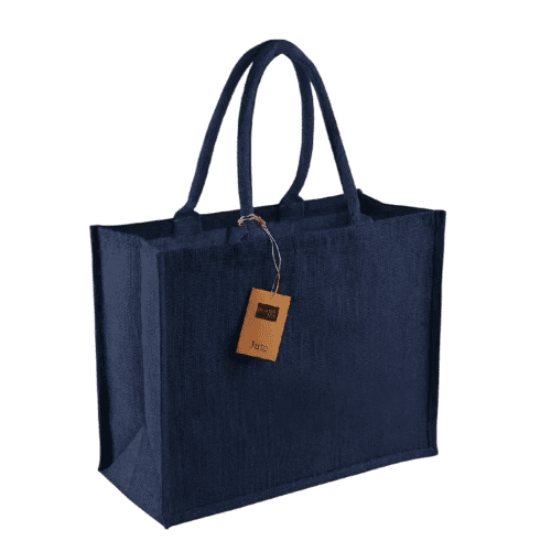 Custom Printed Coloured Westford Mill Jute Classic Shopper Bags in Navy from Total Merchandise