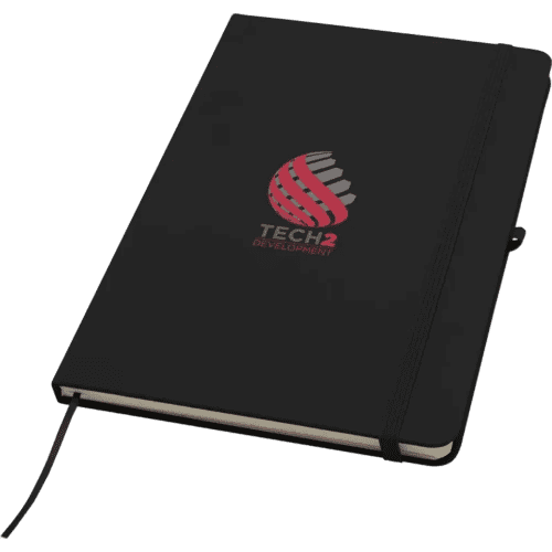 Customised Spectrum Plus A5 Hard Cover Notebook in Solid Black with a design from Total Merchandise