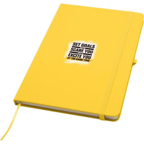 Promotional Spectrum Plus A5 Hard Cover Notebook in Yellow with a design from Total Merchandise