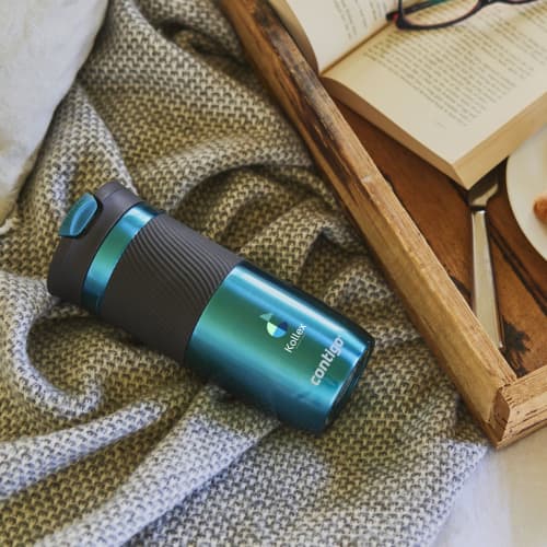 Lifestyle image of the Contigo® 470ml Double Walled Thermos Cup in Turquoise from Total Merchandise