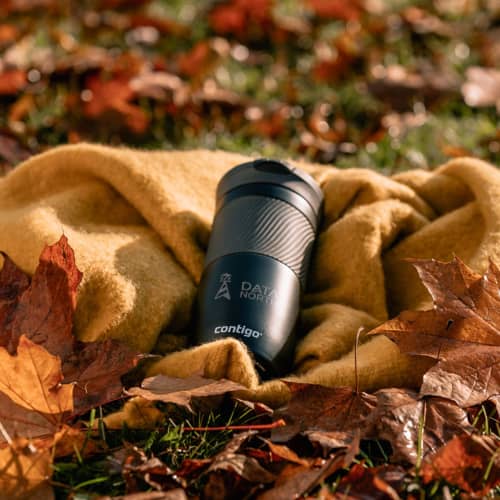 Lifestyle image of the Contigo® 470ml Double Walled Thermos Cup in Black from Total Merchandise
