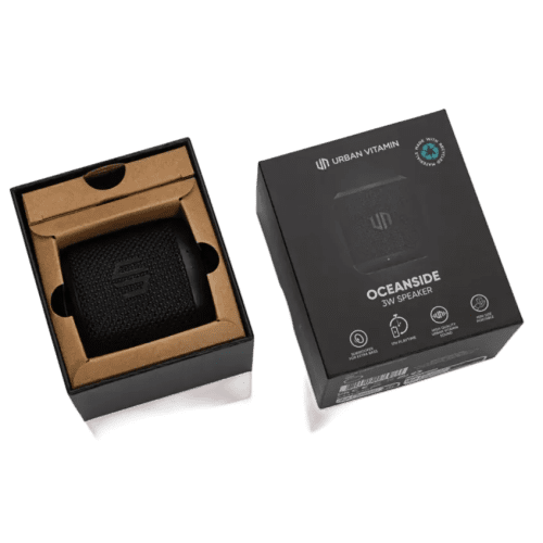 Logo Branded Urban Vitamin Oceanside RCS Recycled Plastic 3W Speaker in Black from Total Merchandise