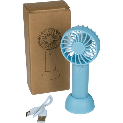 Personalised Handheld Rechargeable Fans in Light Blue printed with your logo from Total Merchandise