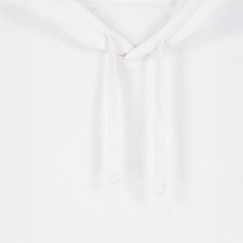Close up of the White Stanley Stella Drummer Hoodies with a design from Total Merchandise