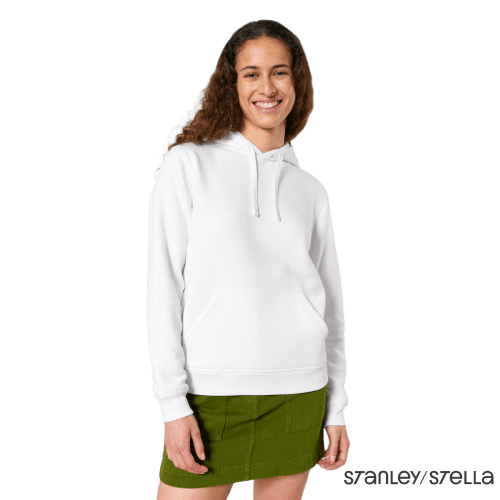 Logo branded White Stanley Stella Drummer Hoodies in White with a design from Total Merchandise