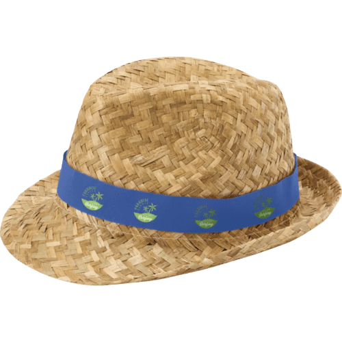 Logo Branded Natural Straw Hats in Natural/Royal Blue printed with your logo from Total Merchandise