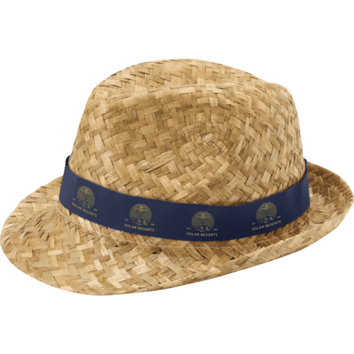 Personalisable Natural Straw Hats in Natural/Navy printed with your logo from Total Merchandise