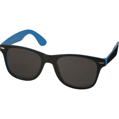Promotional printed Two Toned Sun Ray Sunglasses in Blue/Black with a design from Total Merchandise