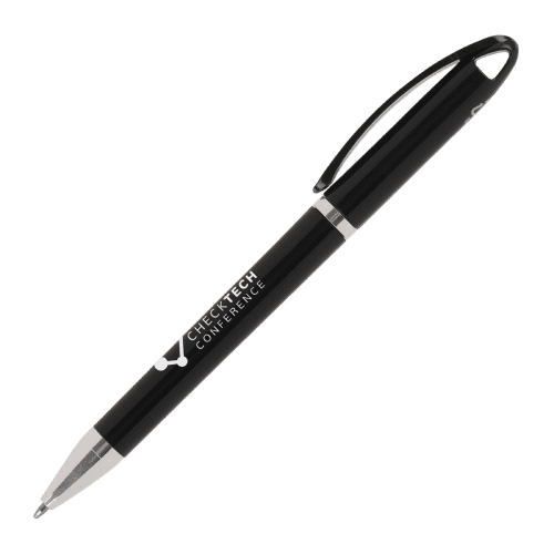 Custom Branded Recycled ABS Plastic Lanyard Ballpen in Black branded with your company logo