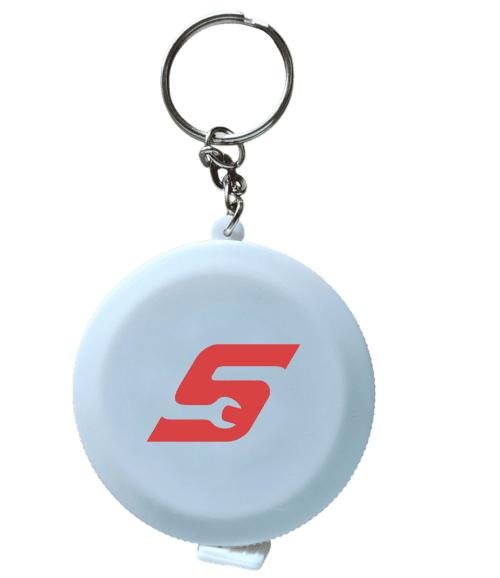 Branded Circular Tape Measure Keyring in White with a design from Total Merchandise