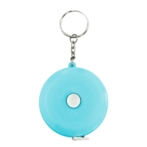 Custom Circular Tape Measure Keyring in Light Blue with a design from Total Merchandise