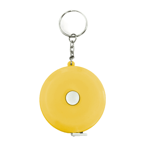 Printed Circular Tape Measure Keyring in Yellow with a design from Total Merchandise