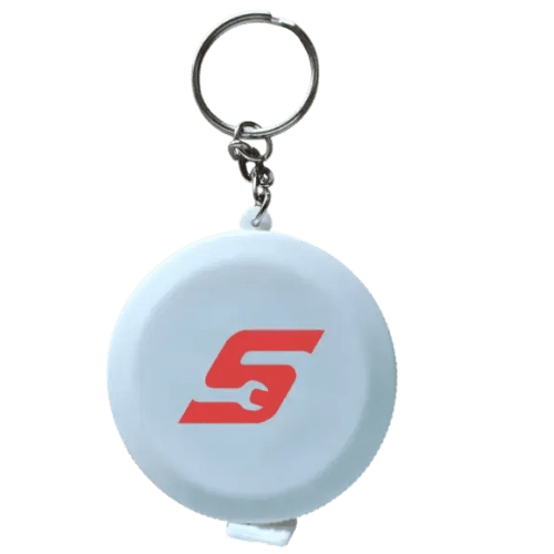 Branded Circular Tape Measure Keyring in White with a design from Total Merchandise