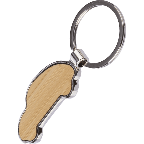 Promotional Bamboo Zinc Car Keyrings in Brown branded with your logo from Total Merchandise