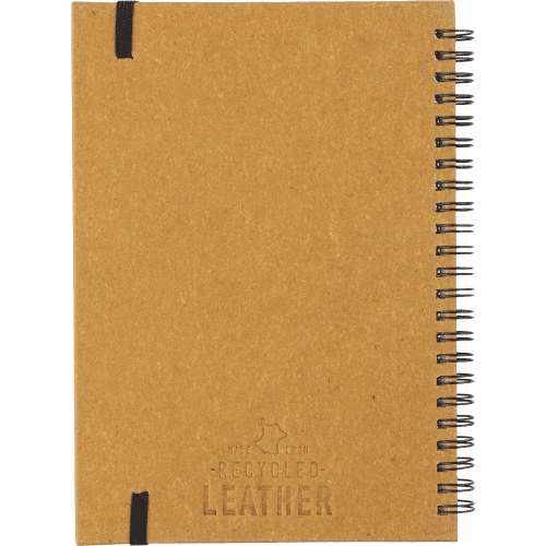 Personalisable A5 Recycled Leather Notebooks in Brown branded with your logo from Total Merchandise
