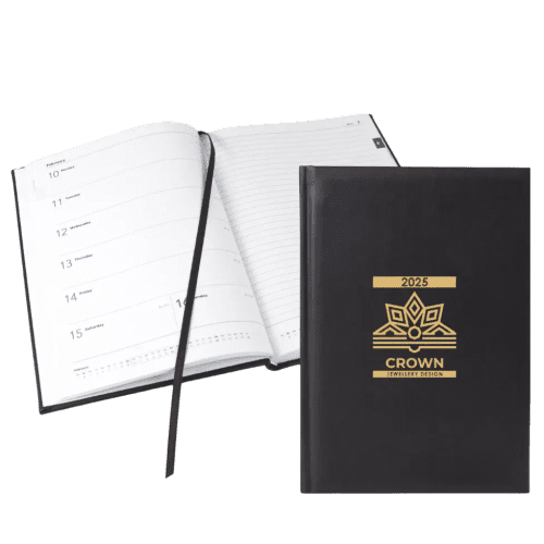 Promotional printed Premium B5 Week-to-View Diary in Black with a design from Total Merchandise