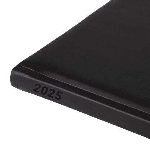 Close up debossed date on the Premium B5 Week-to-View Diary in Black from Total Merchandise